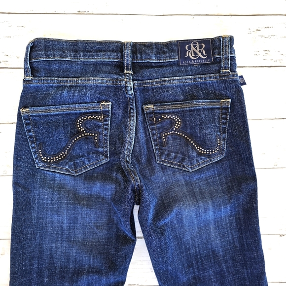 Rock & Republic Dark Wash Denim Jeans Kasandra Bootcut Embellished Logo Pockets - Picture 7 of 11